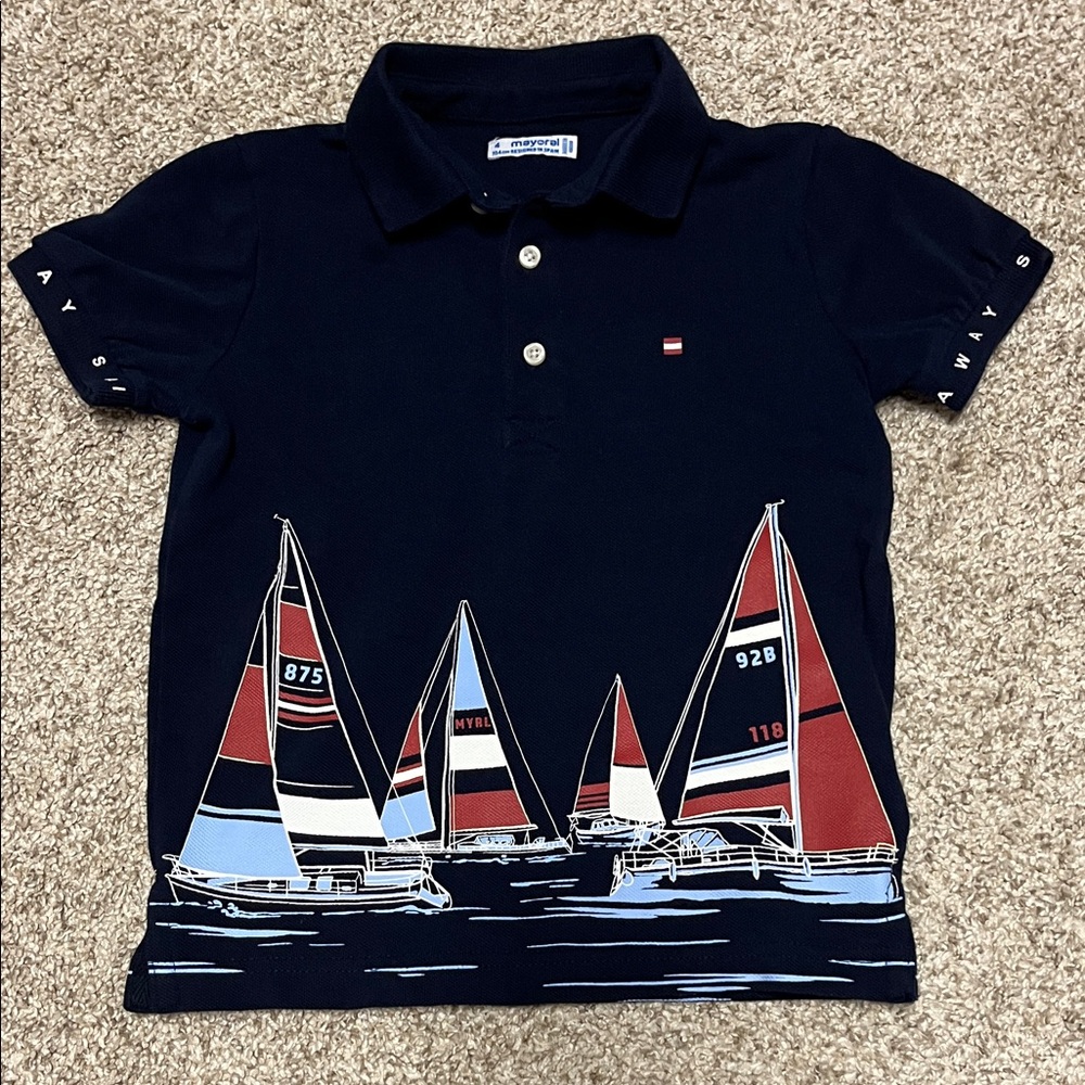 Mayoral Navy Blue Sailboat Kids Polo Shirt